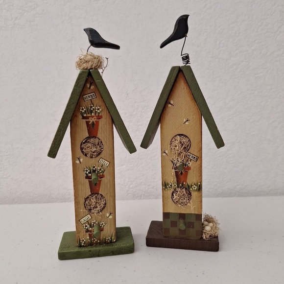 (2) Vtg Handpainted Decorative Birdhouse Design Birds Nest Bees Herbs‎ 8" tall - Picture 3 of 13